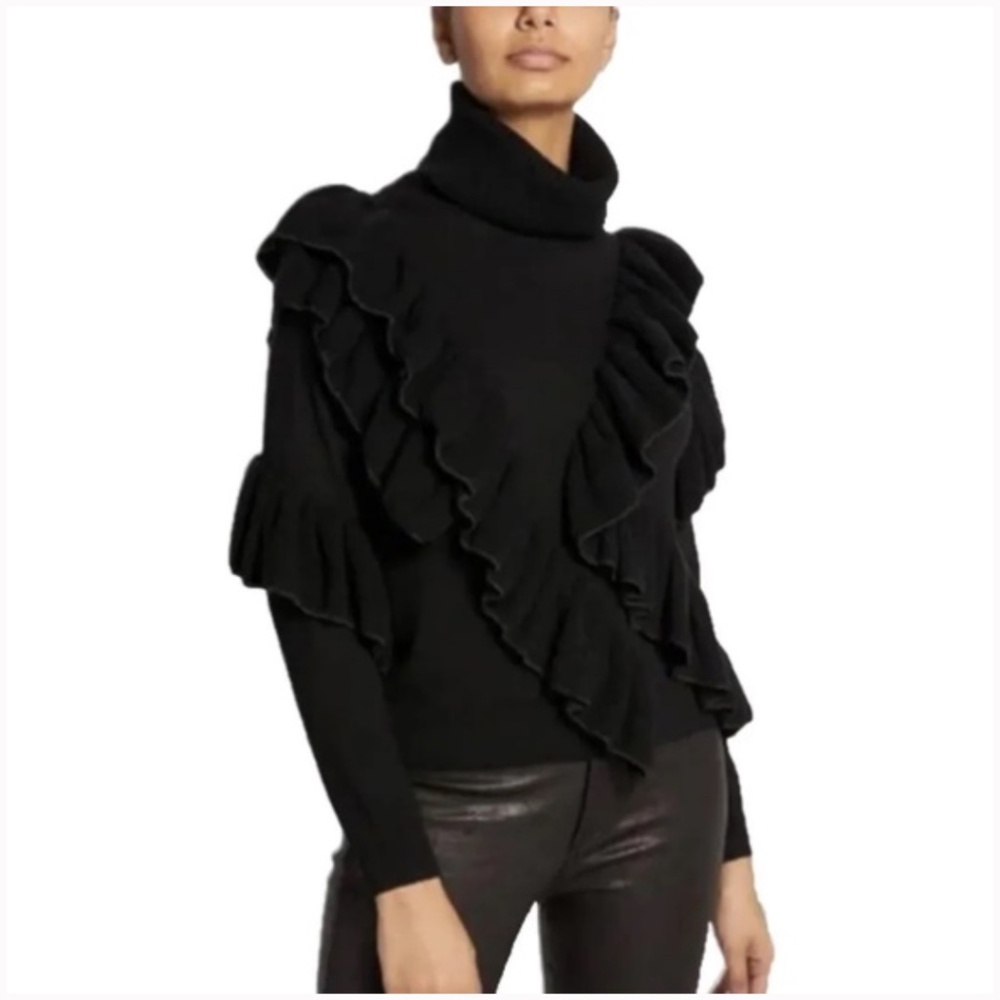 Alice and Olivia Black Metallic Trim Turtleneck Sweater